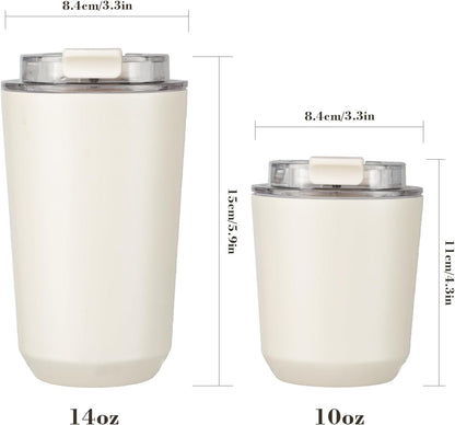 Puraville Insulated Tumblers with Lid, 14 oz Travel Coffee Mug Stainless Steel Vacuum Cup, Leak Proof Reusable Double Walled Coffee Tumbler for Iced and Hot Drinks, Cream