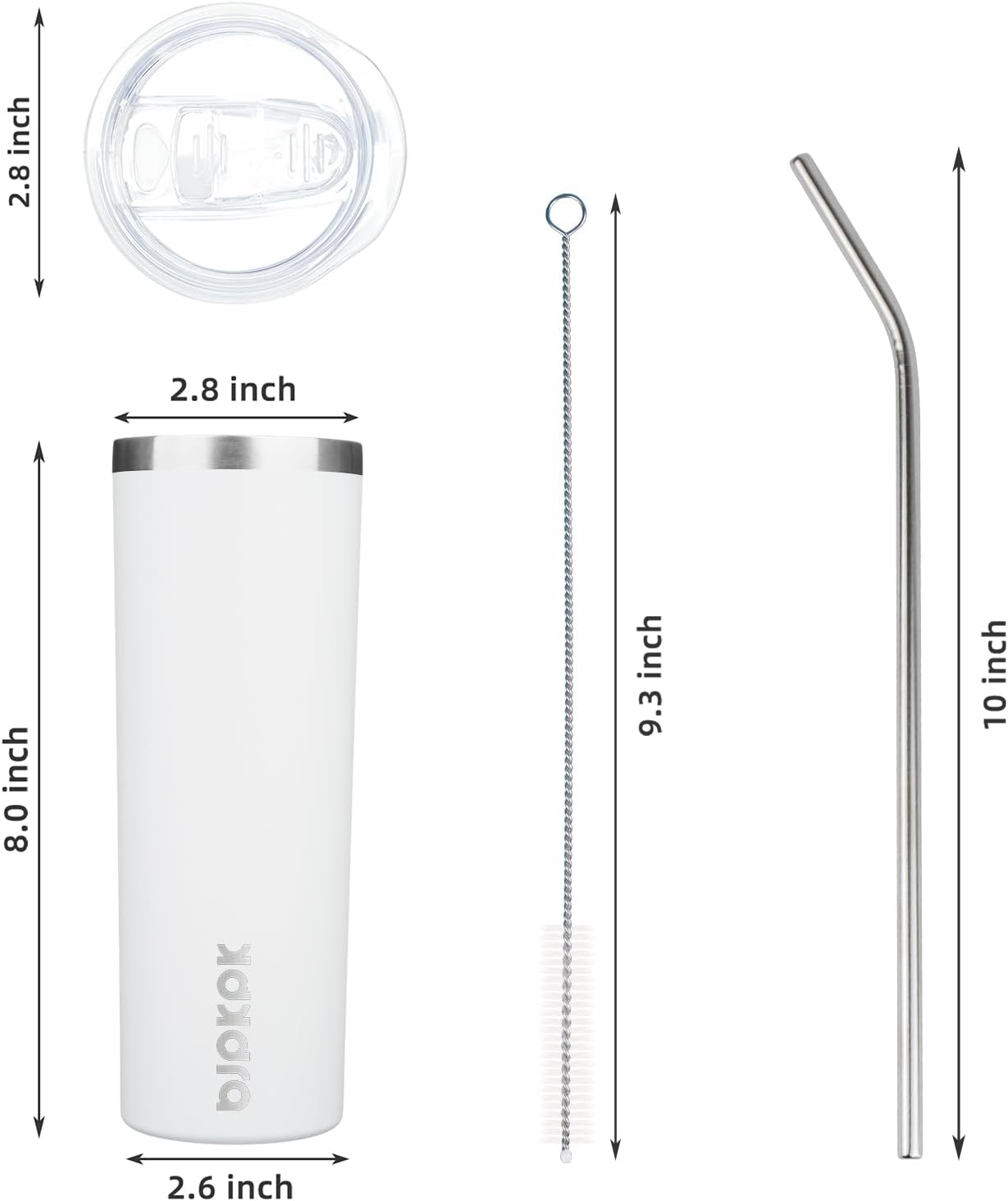 BJPKPK Skinny Tumbler with Lid 20 oz Stainless Steel Vacuum Insulated Double Wall Travel Coffee Water Tumblers Cup,White
