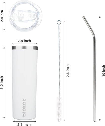 BJPKPK Skinny Tumbler with Lid 20 oz Stainless Steel Vacuum Insulated Double Wall Travel Coffee Water Tumblers Cup,White