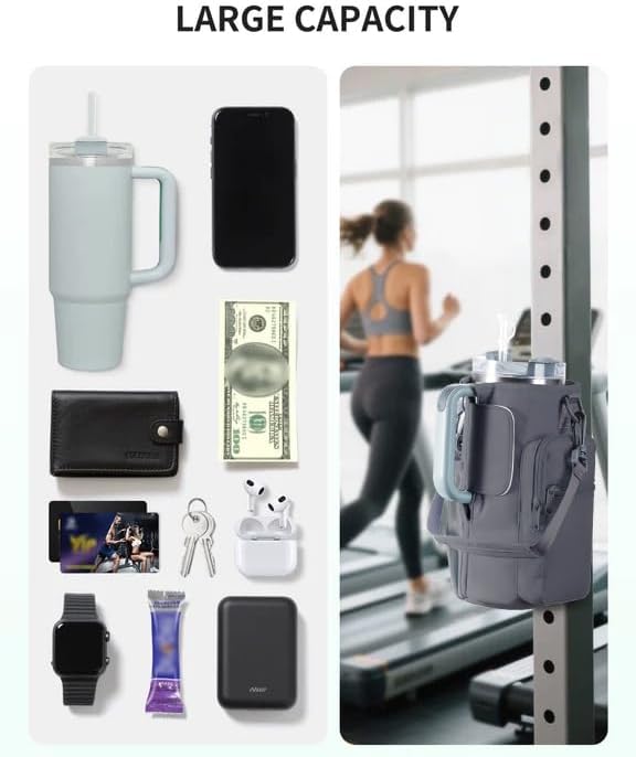 sportsnew Magnetic Gym Bag for Women Men, Crossbody Insulated Cup Sleeve Water Bottle Carrier Holder with Strap for 40oz Tumbler with Handle, 4 Built-in Magnets Small Gym Bag for Workout, Walking
