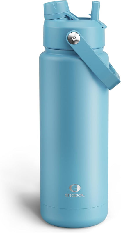 ENCOOL Insulated Water Bottle with Straw Stainless Steel Water Bottle, Leak-Proof, BPA-Free, Double Wall Vacuum Keeps Cold for 24 Hours for Sports, Travel, School (26 oz, Cotton Candy) - Colors B