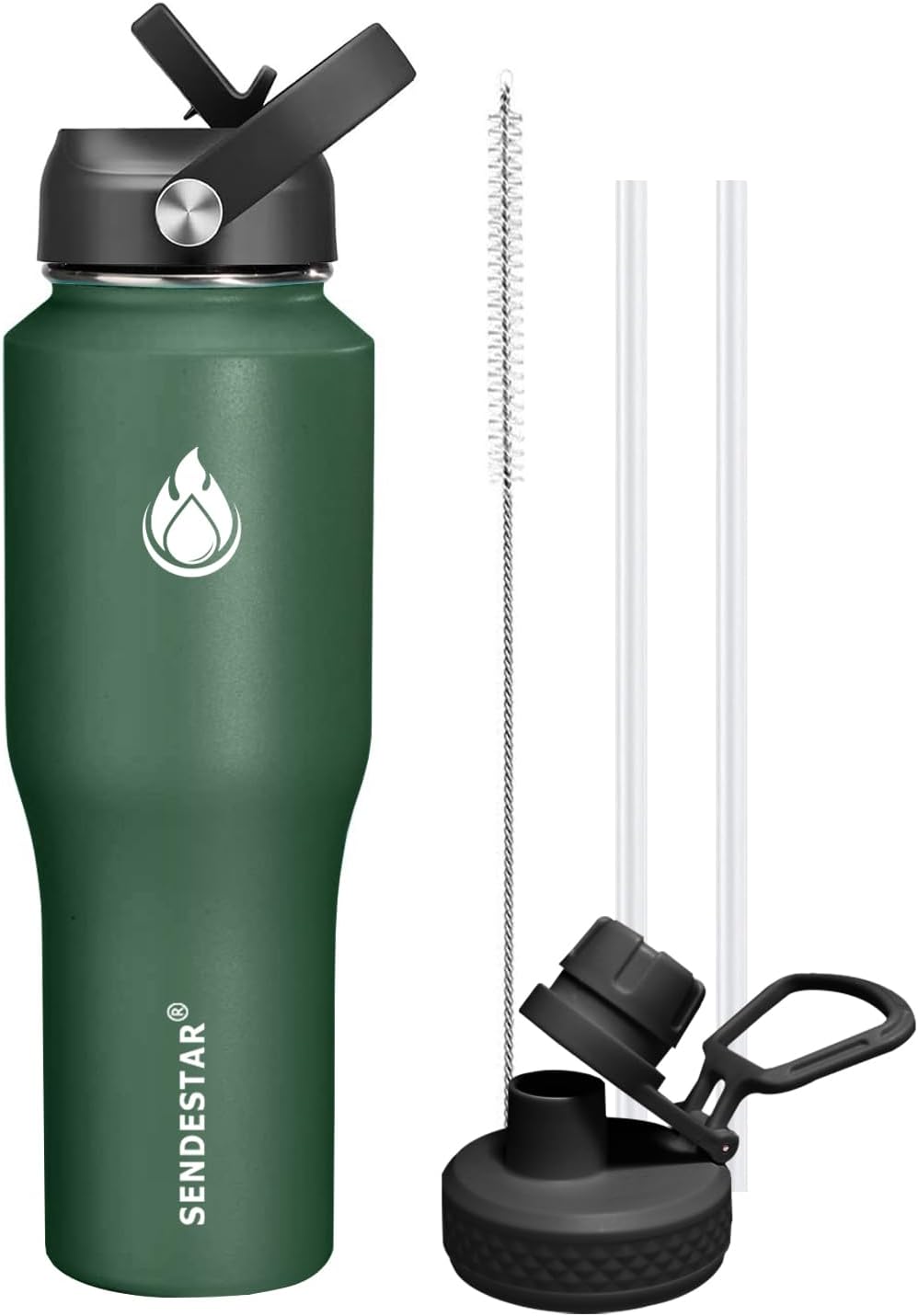 SENDESTAR 40oz Water Bottle Wide Mouth Stainless Steel Vacuum Insulated Double Wall with Straw Lids Fit in Any Car Cup Holder