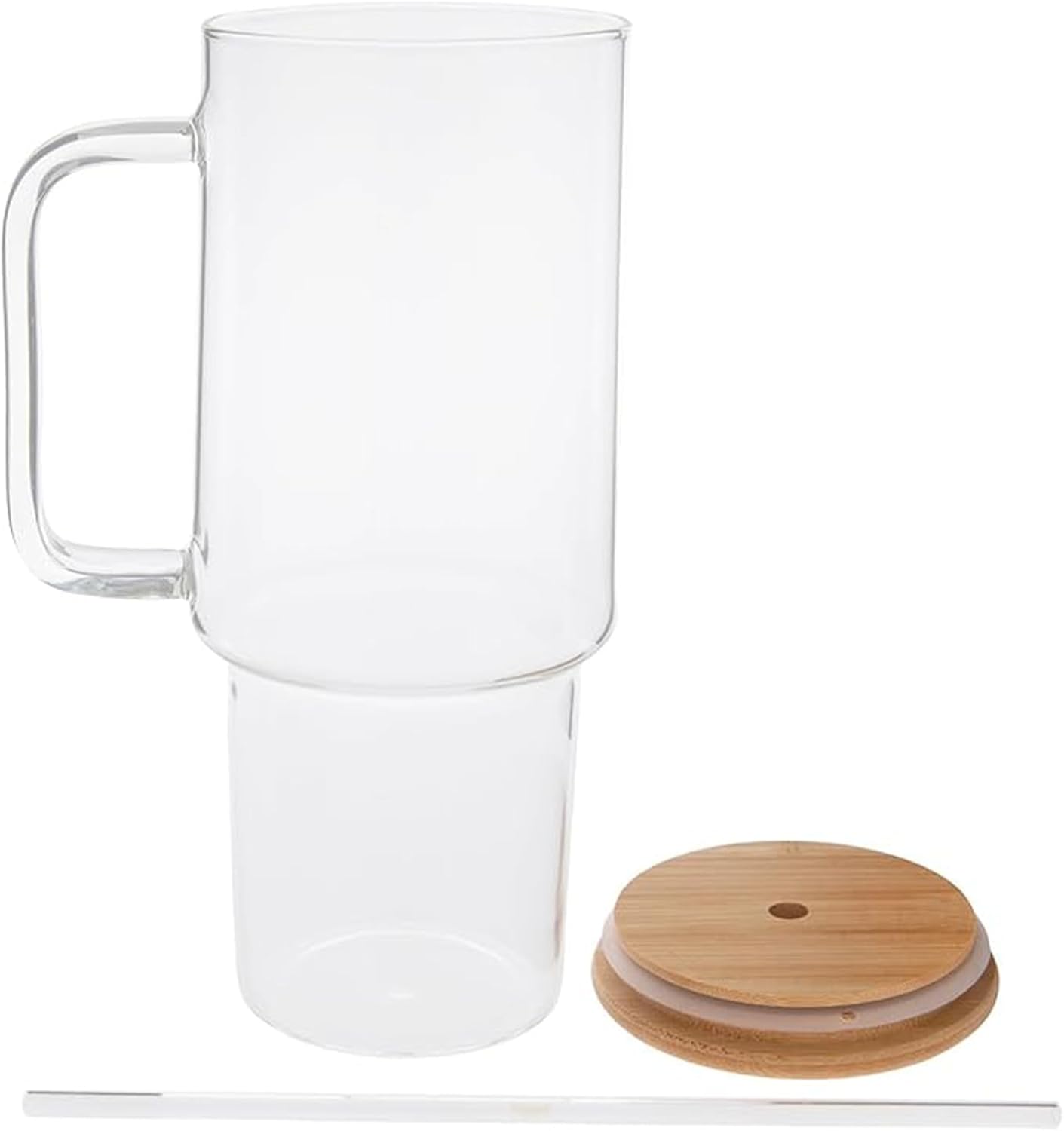 Hobby Lobby Jumbo Clear Glass Tumbler With Straw And Lid 40 Oz - With Handle, Bamboo Lid - for All-Day Hydration - Ideal Iced Coffee Tumbler Glass for Home, Office or Travel
