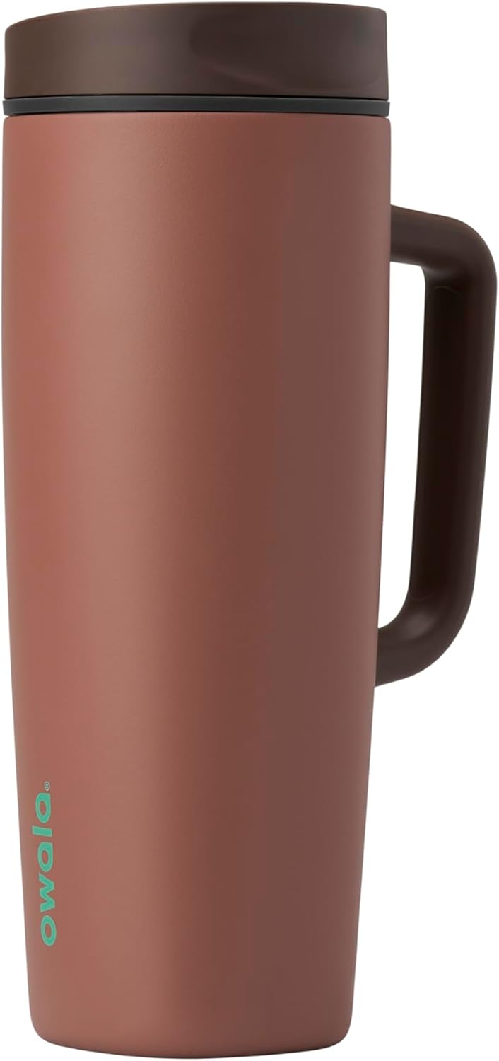 Owala SmoothSip Slider Insulated Stainless Steel Coffee Tumbler, Reusable Iced Coffee Cup, Hot Coffee Travel Mug, BPA Free 20 oz, Grey/Blue (High Dive)