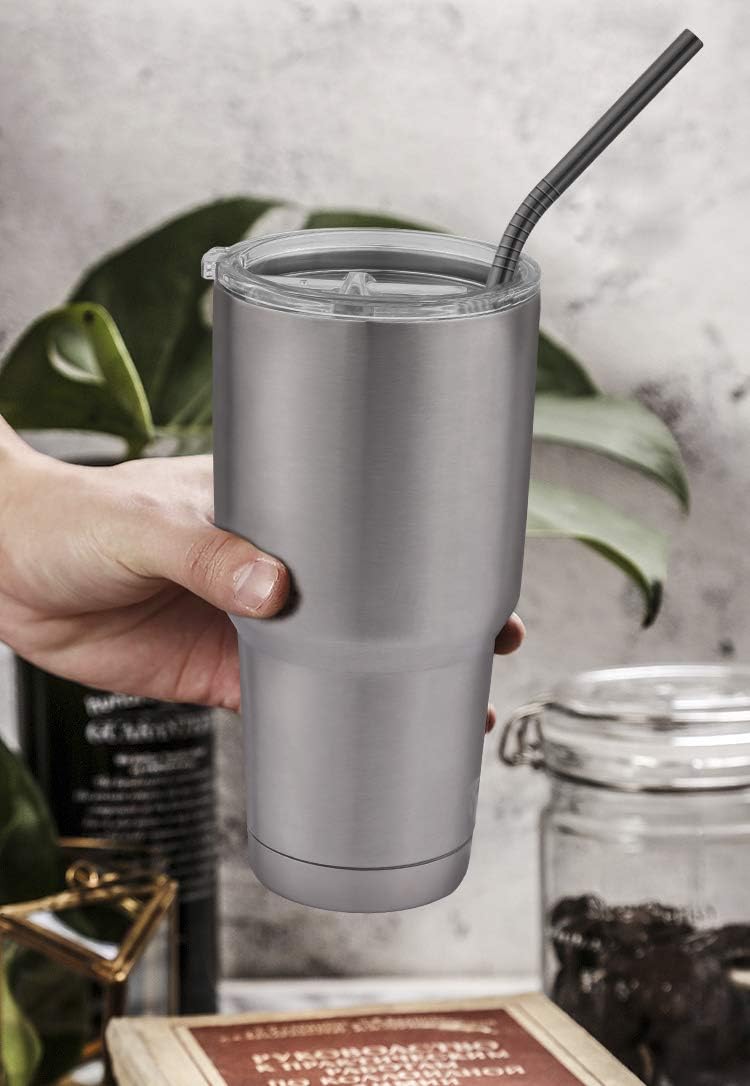 Hiware 12-Pack Reusable Stainless Steel Metal Straws with Case - Long Drinking Straws for 30 oz and 20 oz Tumblers Dishwasher Safe - 2 Cleaning Brushes Included