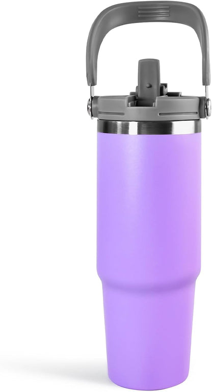 30 oz Tumbler with Handle and Straw Lid, Double Walled Vacuum Insulated Water Bottle Leakproof Tumbler Travel Coffee Mug Thermal Cup, Cupholder Friendly for Office, Home, Sport, Pink
