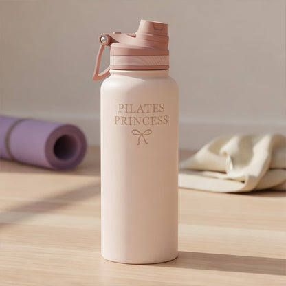 SANDJEST Pickleball Stainless Steel Water Bottle with Strap 32oz, Insulated Bottles with Straw and Spout Lid for Gym Sports Travel Outdoor, Gifts for Women Girls Birthday Christmas