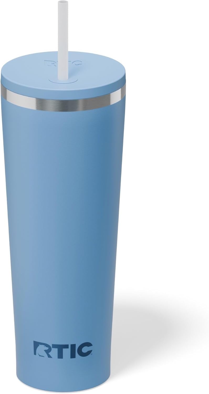 RTIC 20oz Everyday Tumbler Insulated Stainless Steel Portable Travel Coffee Cup with Straw, Ceramic Lining, Spill-Resistant Lid, BPA-Free, Hot and Cold Drink, Beach
