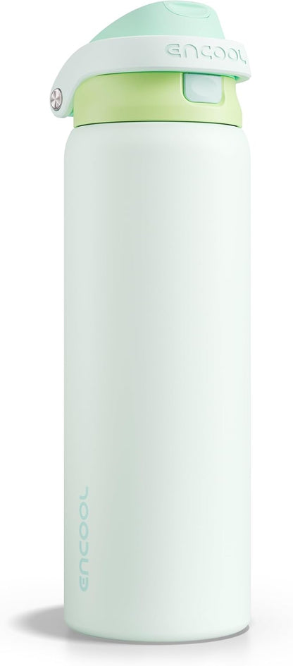 ENCOOL Leakproof Insulated Water Bottle with Straw Dual-Sip Water Bottle Bag-Safe Design for Work, Commute & Gym – Keeps Drinks Cold All Day, 24 oz, Lemonade Pink - Colors B