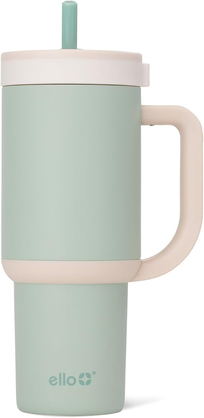 Ello Oasis 40 oz Tumbler with Handle & Retracting Straw | Reusable Insulated Stainless Steel Cup 100% Leakproof, Gifts for Teens Women Men | Keeps cold for 24 Hours, Cup Holder Friendly, Daisies
