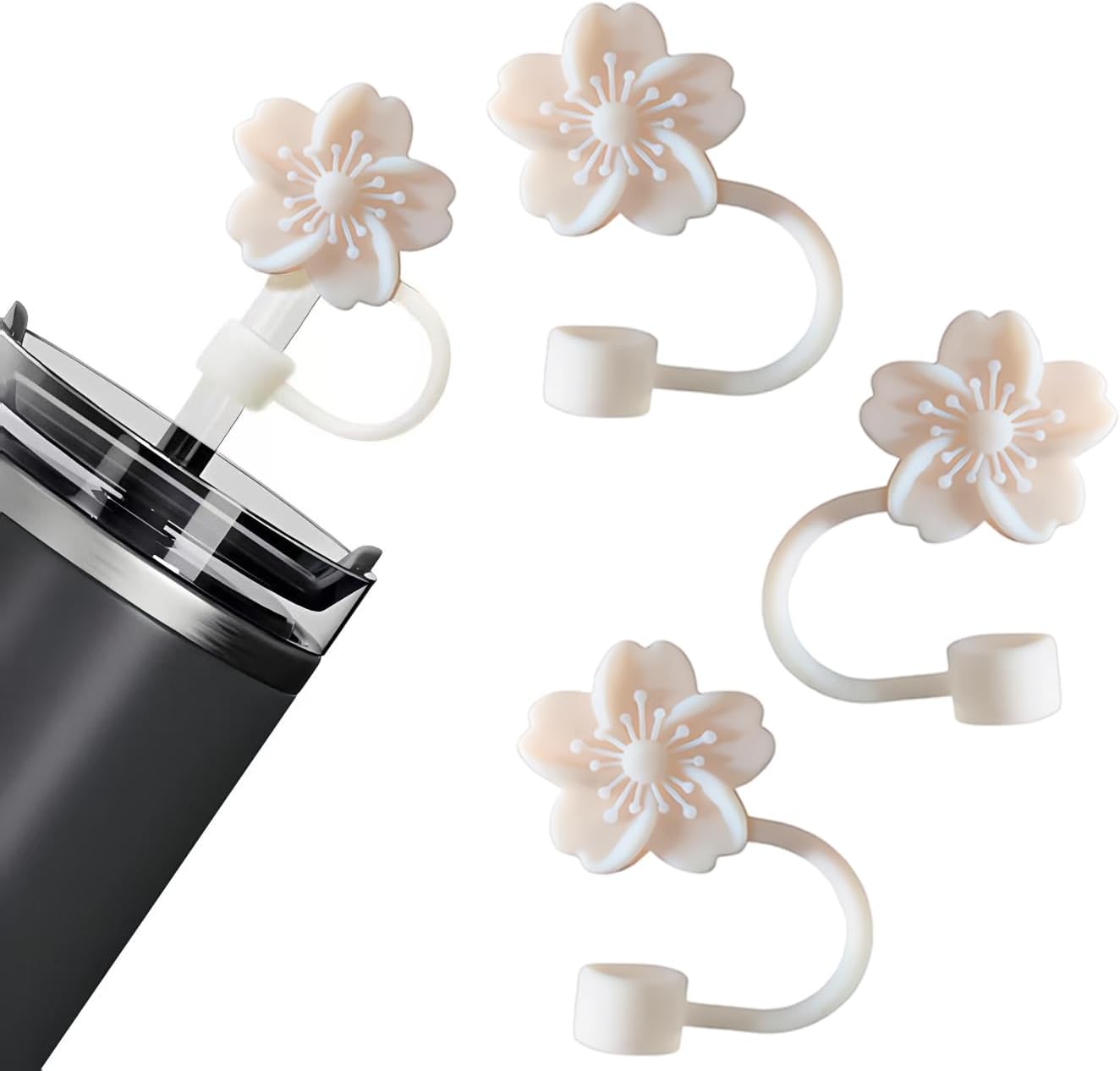 BTYHAOS Silicone Straw Caps for 10mm Tumblers | Reusable Dust-Proof Straw Toppers Compatible with Stanley 30oz & 40oz Tumblers (Purple Flower 3pc)