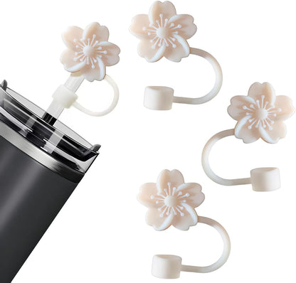 BTYHAOS Silicone Straw Caps for 10mm Tumblers | Reusable Dust-Proof Straw Toppers Compatible with Stanley 30oz & 40oz Tumblers (Purple Flower 3pc)