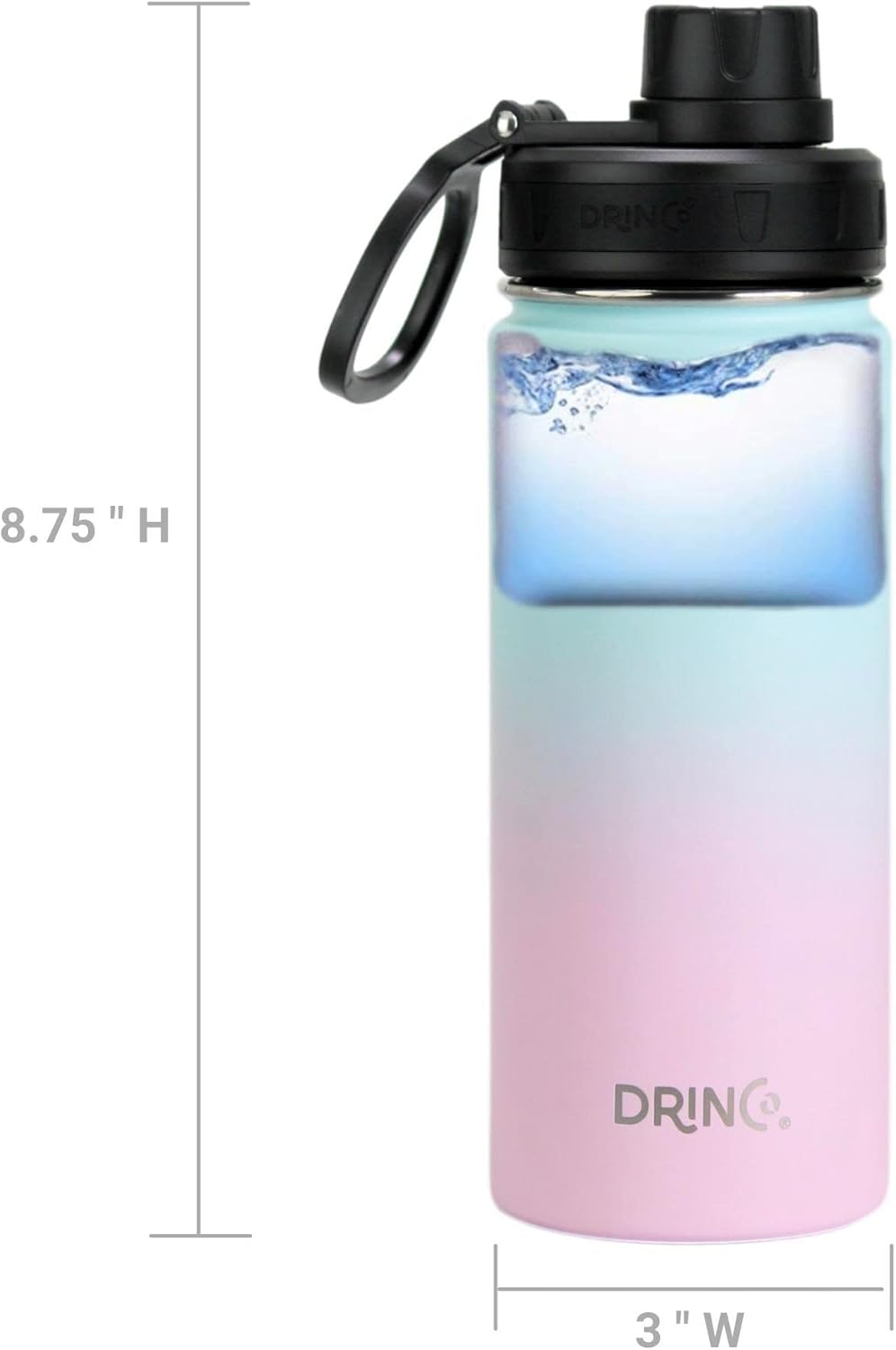 Drinco Stainless Steel Water Bottle Spout Lid Vacuum Insulated Double Wall Water Bottle Wide Mouth (40oz 32oz 22oz 18oz 14oz) Leak Proof Keep Cold Sport Camping Hiking (22 oz, 22oz Black)
