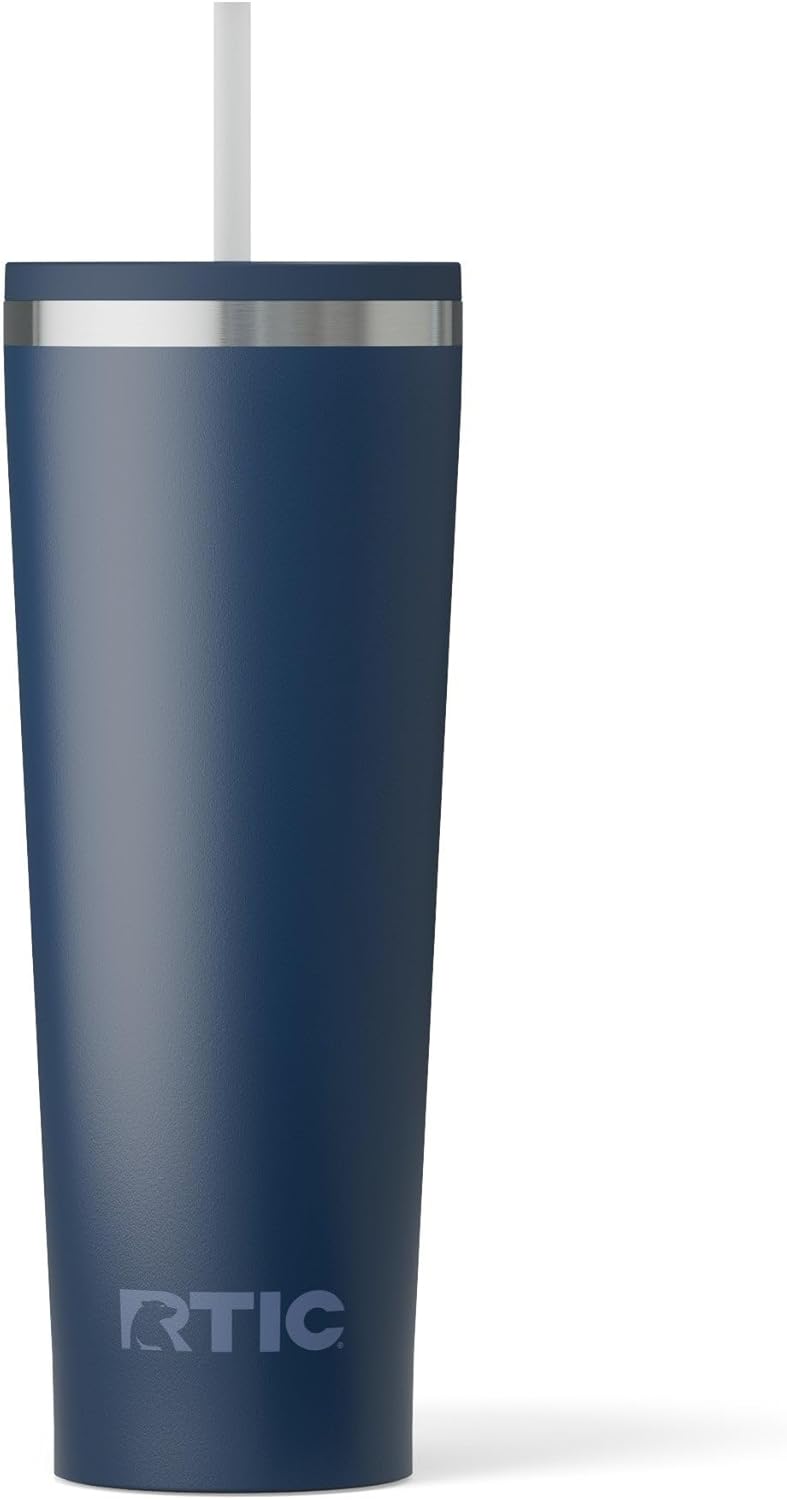 RTIC 20oz Everyday Tumbler Insulated Stainless Steel Portable Travel Coffee Cup with Straw, Ceramic Lining, Spill-Resistant Lid, BPA-Free, Hot and Cold Drink, Beach
