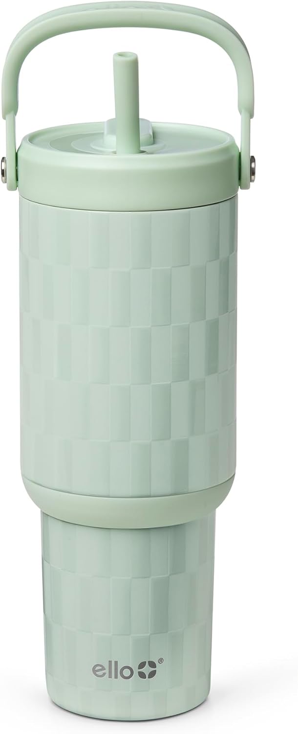 Ello Oasis Go+ 26oz Tumbler with Top Handle and Retracting Straw | Reusable Insulated Stainless Steel Cup, 100% Leakproof Water Bottle, 24 Hours Cold, Cup Holder Friendly For Travel | Wild Rasberry