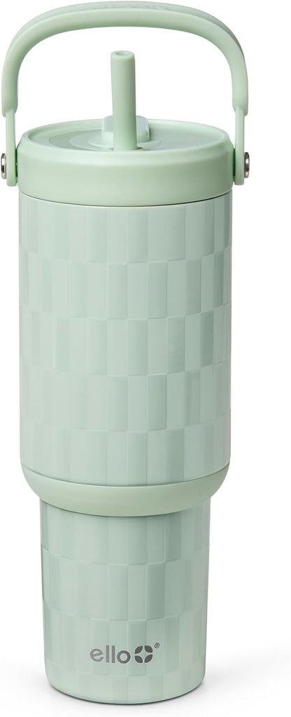 Ello Oasis Go+ 26oz Tumbler with Top Handle and Retracting Straw | Reusable Insulated Stainless Steel Cup, 100% Leakproof Water Bottle, 24 Hours Cold, Cup Holder Friendly For Travel | Wild Rasberry