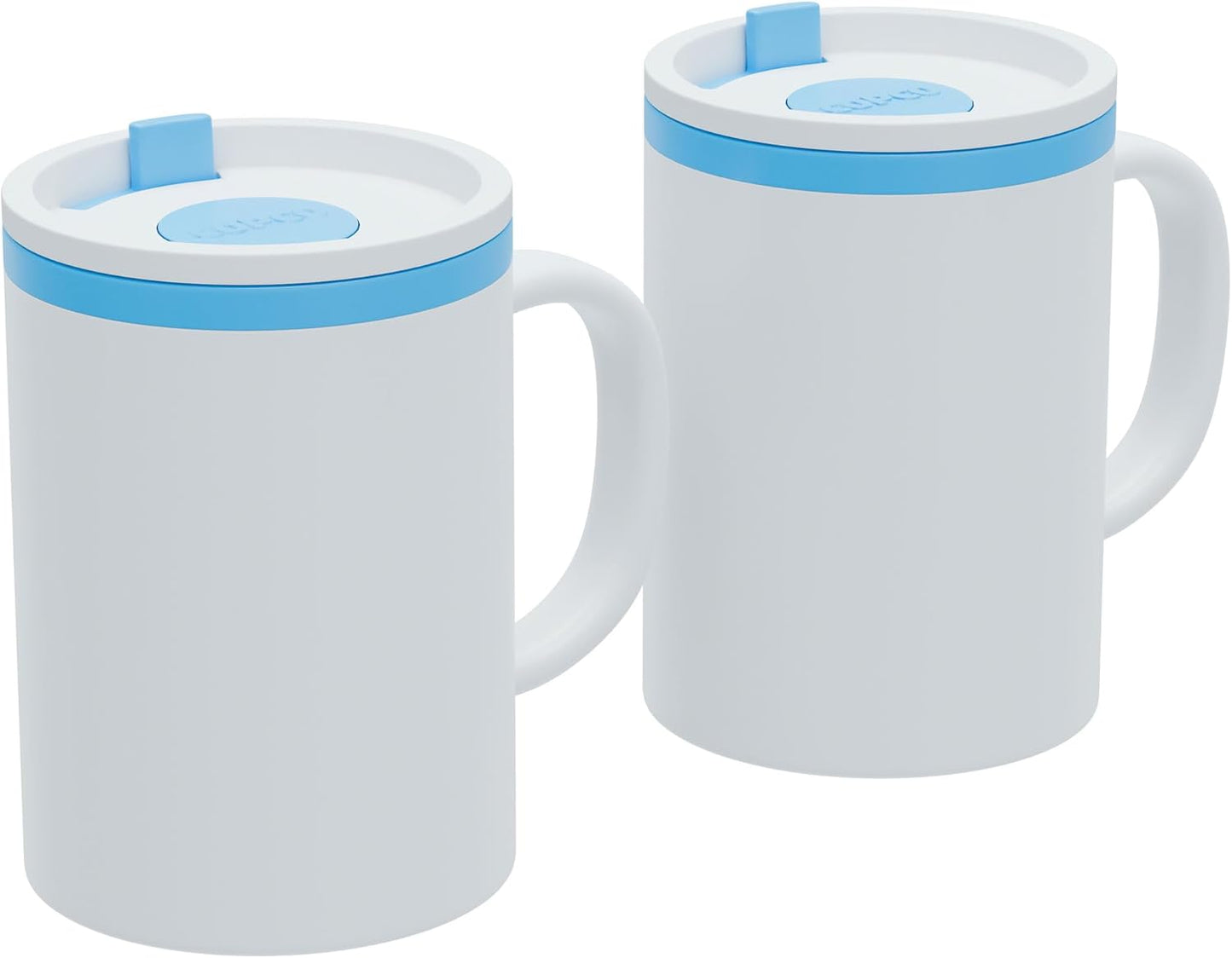 Copco Iconic 16oz Double Wall Insulated Desk Mug with Lid & Handle, Set of 2, BPA-Free Reusable Plastic, Spill-Resistant, Microwave & Dishwasher Safe, Wide Mouth (Grey)