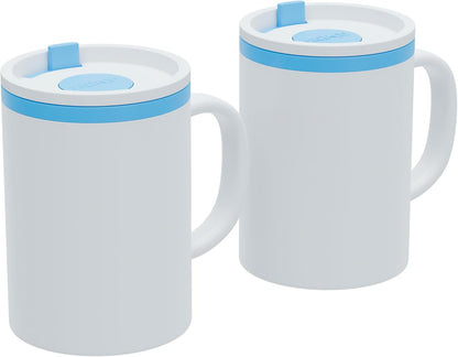 Copco Iconic 16oz Double Wall Insulated Desk Mug with Lid & Handle, Set of 2, BPA-Free Reusable Plastic, Spill-Resistant, Microwave & Dishwasher Safe, Wide Mouth (Grey)