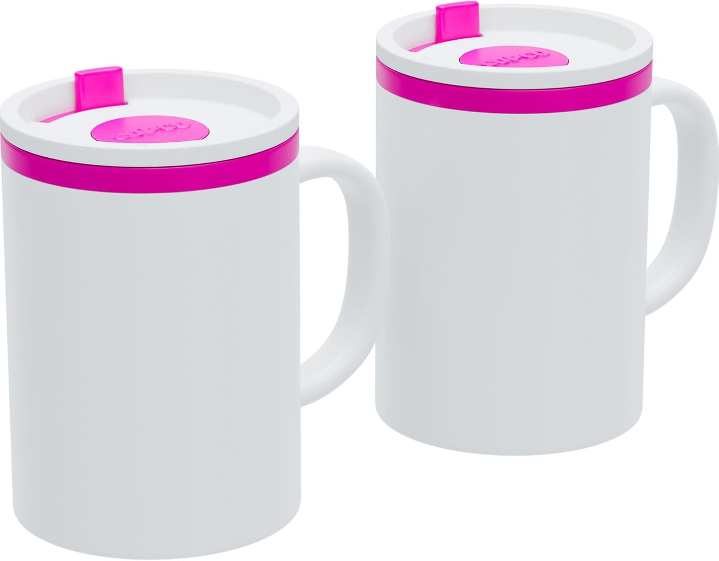 Copco Iconic 16oz Double Wall Insulated Desk Mug with Lid & Handle, Set of 2, BPA-Free Reusable Plastic, Spill-Resistant, Microwave & Dishwasher Safe, Wide Mouth (Grey)