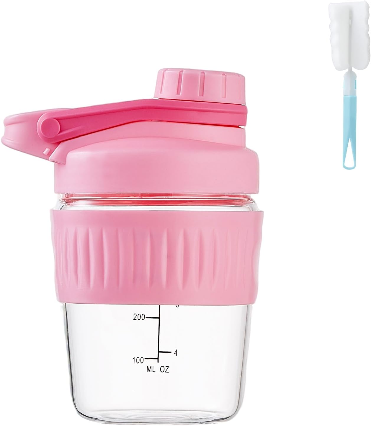 16oz Glass Shaker Bottle for Protein, Small Borosilicate Glass Protein Powder Leak-Proof Shaker Cup Mixes with 304 Blending Ball(16oz,Black)