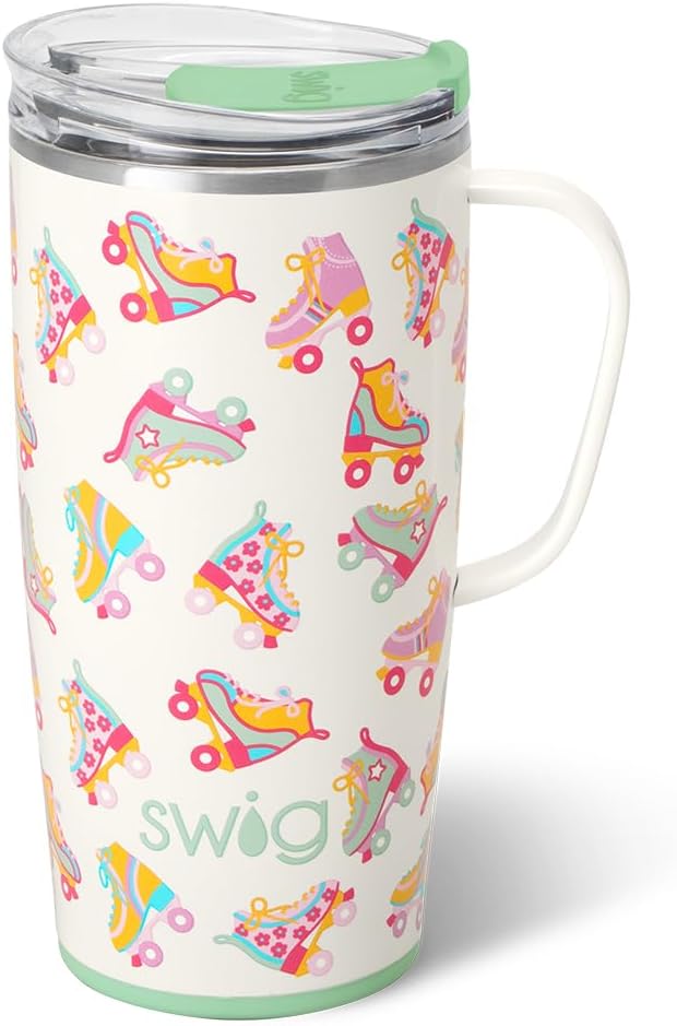 Swig Life 18oz Travel Mug, Insulated Tumbler with Handle and Lid, Cup Holder Friendly, Dishwasher Safe, Stainless Steel, Travel Coffee Cup (Honey Meadow)