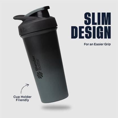BlenderBottle Strada Shaker Cup Insulated Stainless Steel Water Bottle with Wire Whisk, 24-Ounce, White