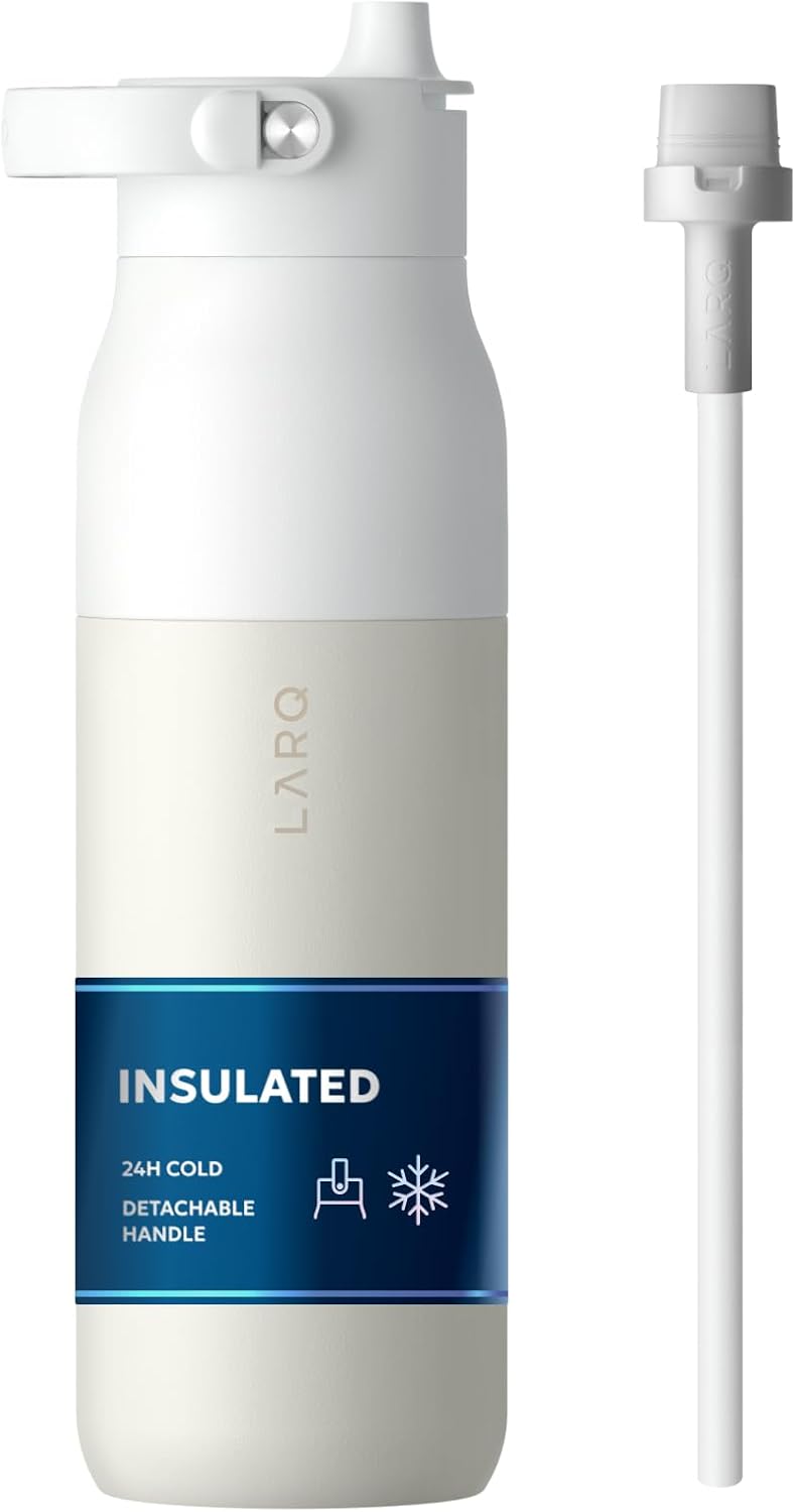LARQ Swig Top — Insulated Stainless Steel Water Bottle with Straw, Detachable Silicone Handle, Vacuum 24h Cold, BPA-Free Metal Bottle for Gym, Travel, Office, Wide Mouth for Ice — 23 oz, Mojave Dune