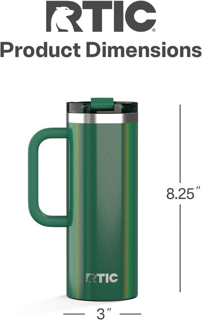 RTIC 20oz Road Trip Travel Mug with Lid and Handle, Ceramic Lined, Insulated, Stainless Steel, Metal, Double Wall Vacuum-Insulation, Portable Coffee, Tea Cup for Hot and Cold Drink, Black