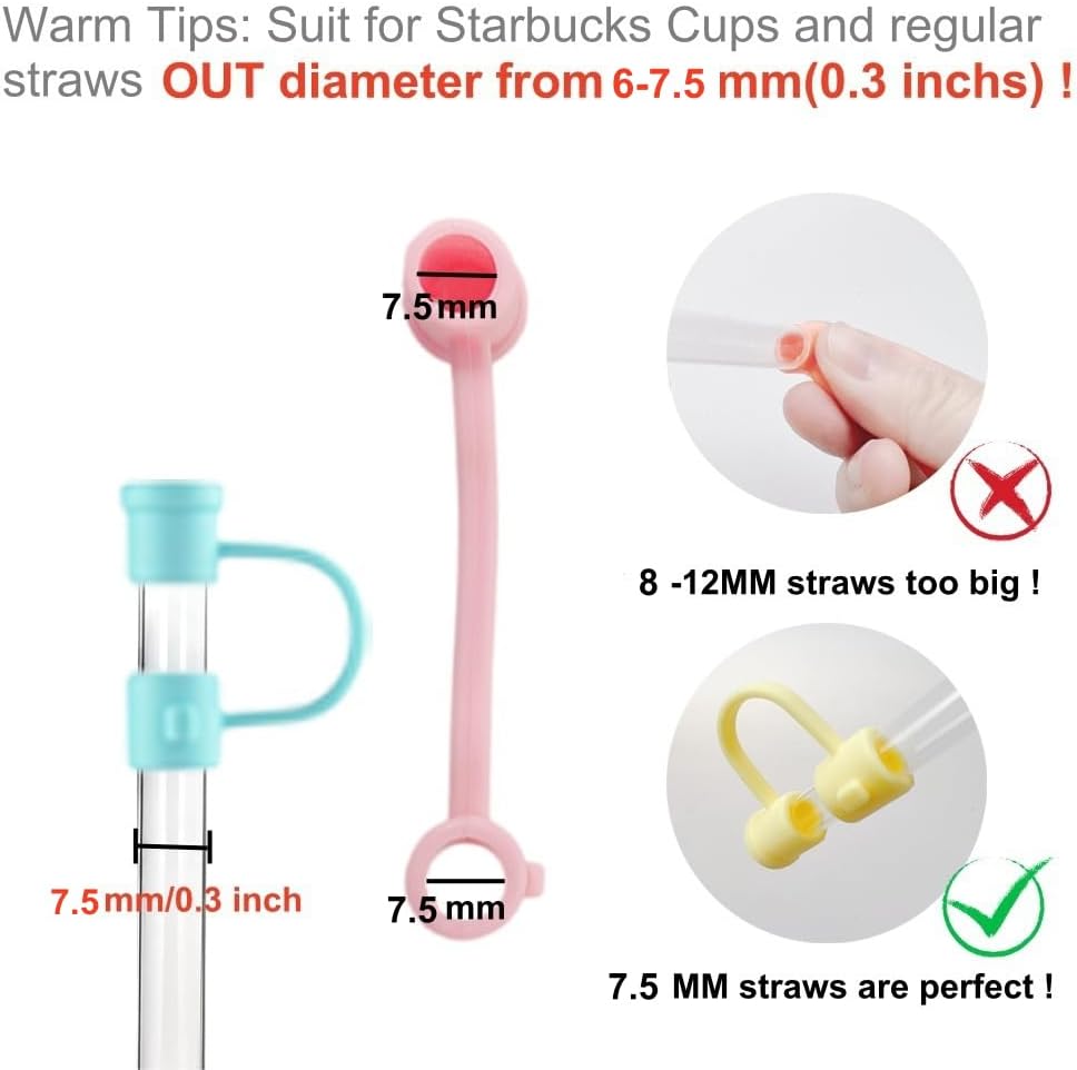(12 Packs) Suit for 6-7mm Straw Cover Silicone Caps Simple 7MM Colorful Straw Plug Topper Dust Proof Tips