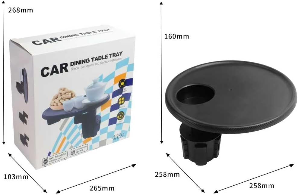 Car Cup Holder Tray, Cup Holder Table Expander for Car - Secure & 360°Adjustable Swivel arm, 9.84" Table, Car Tray fit for Cup Holders 2.56"-3.7" dm Wide