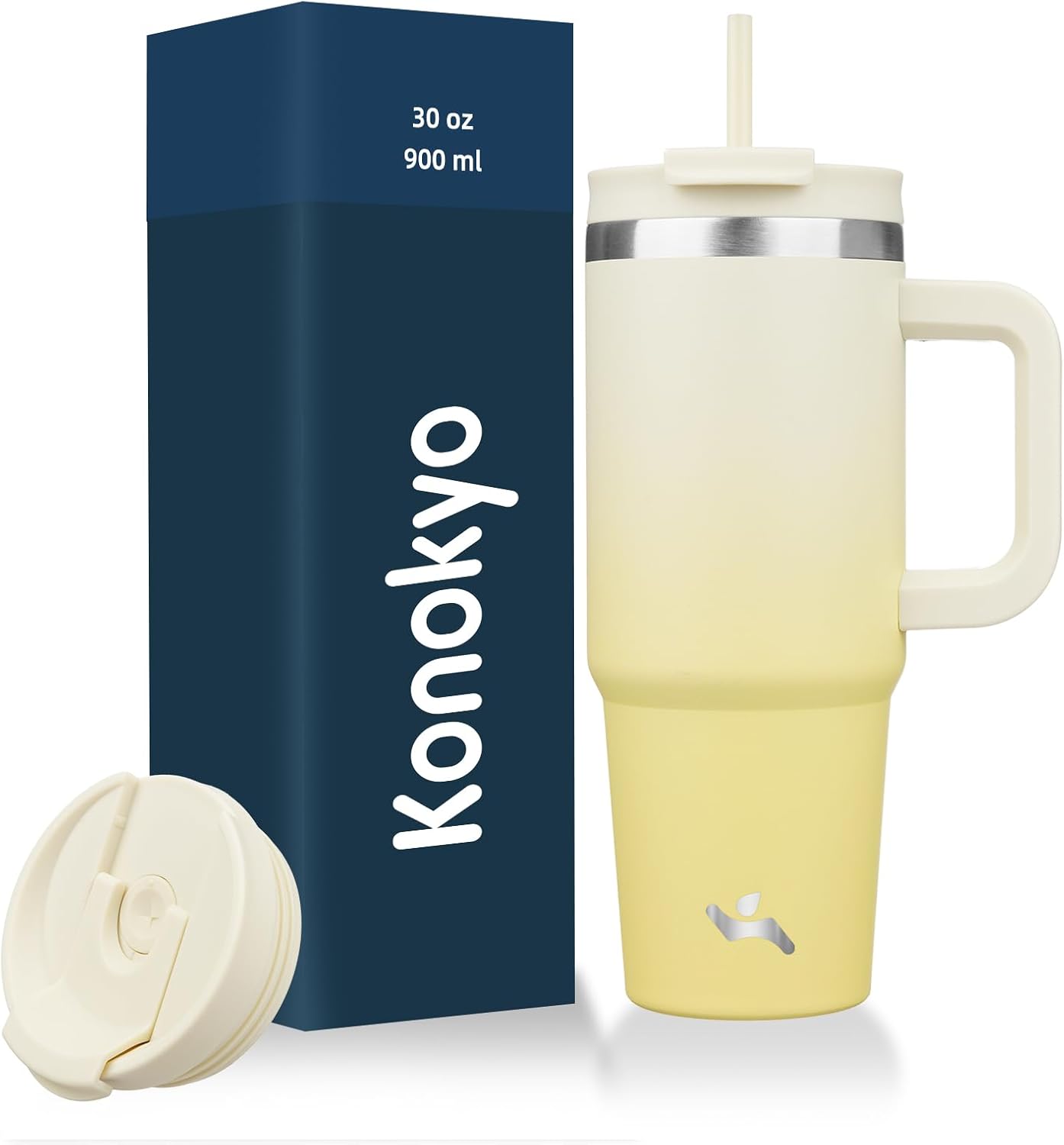 Konokyo 30 oz Tumbler with Handle and 2 Straws,2 in 1 Lid Insulated Water Bottle Stainless Steel Travel Coffee Mug,Sky