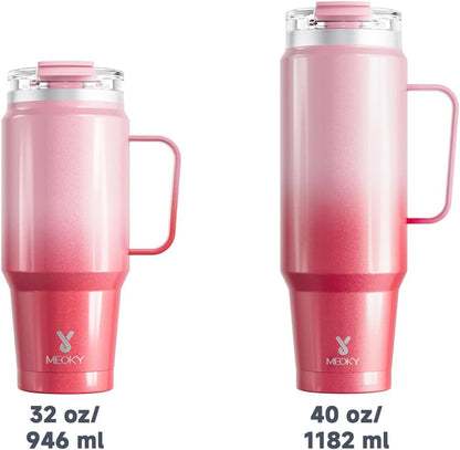 Meoky 32oz Tumbler with Handle, Stainless Steel Travel Mug with 2-in-1 Straw and Sip Lid, Vacuum Insulated Coffee Mug, 100% Leak Proof, Keeps Cold for 24 Hours or Hot for 8 Hours (Sky)