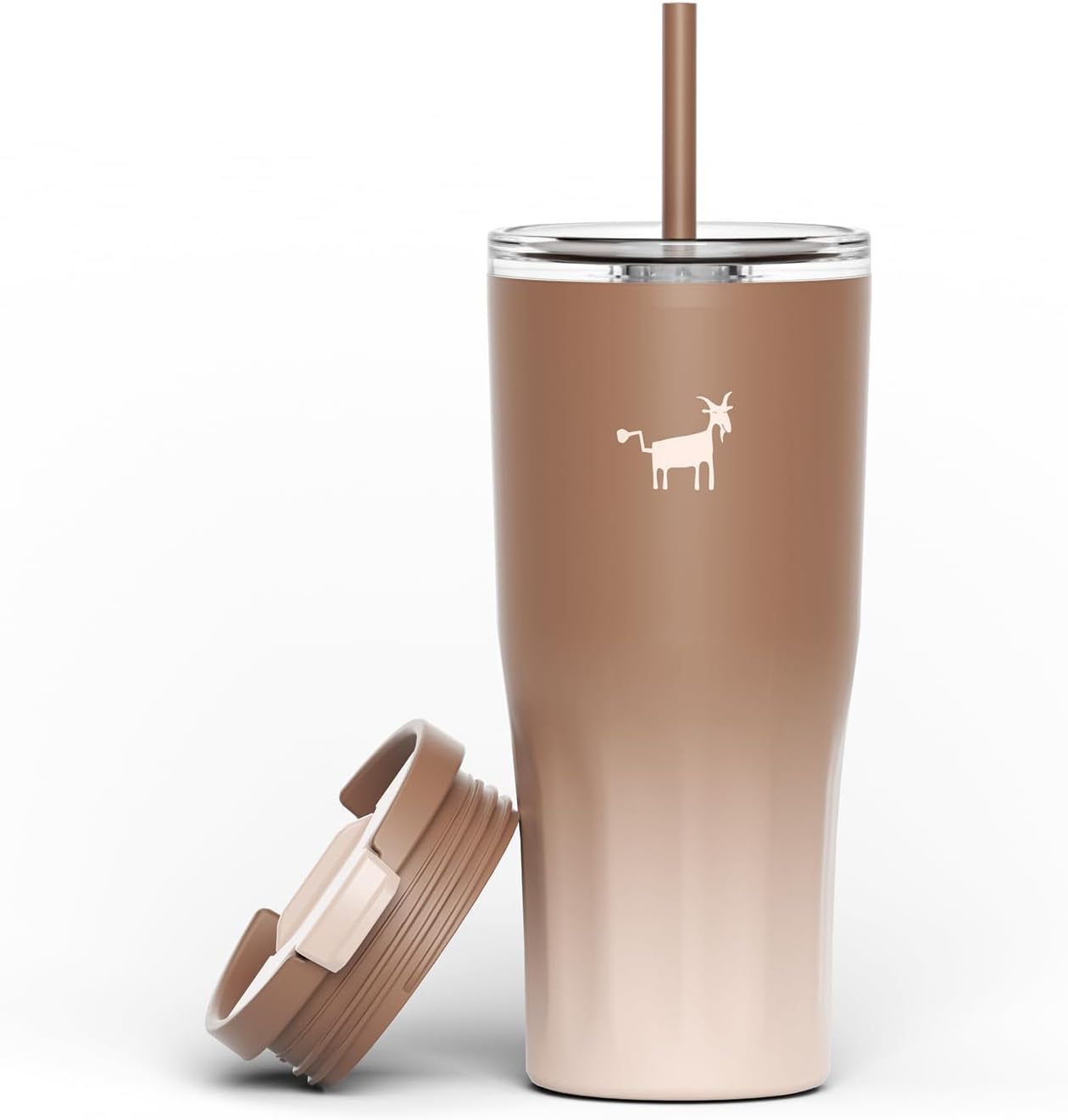 CHEERFUL GOAT Ceramic Lined Coffee Travel Tumbler - Stainless Steel Travel Mug with Ceramic Liner and Lid, 21 OZ Cup for Hot and Cold Beverages at Home or on the Go (Latte Ombre)