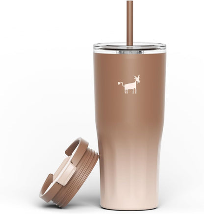 CHEERFUL GOAT Ceramic Lined Coffee Travel Tumbler - Stainless Steel Travel Mug with Ceramic Liner and Lid, 21 OZ Cup for Hot and Cold Beverages at Home or on the Go (Latte Ombre)