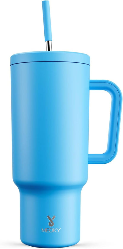 Meoky 40 oz Tumbler with Handle and Straw: Stainless Steel Insulated Tumbler with Lid and Straw - 100% Leak Proof Tumbler for Car Cup Holders - Travelers Commuters Workers, Donut