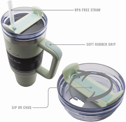 Nautica 40oz Insulated Tumbler with Handle and Straw, Stainless Steel Double Wall Vacuum Travel Mug, Leak-Resistant 3-Way Lid, Keeps Cold for 24 Hours, Fits Car Cup Holders (NAVY)