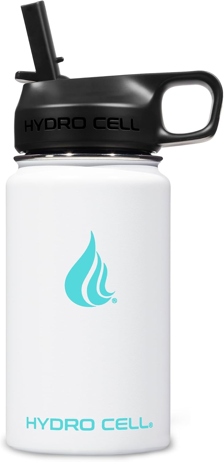 HYDRO CELL Stainless Steel Insulated Water Bottle with Straw - For Cold & Hot Drinks - Metal Vacuum Flask with Screw Cap and Modern Leakproof Sport Thermos for Adults (Neon 18oz)