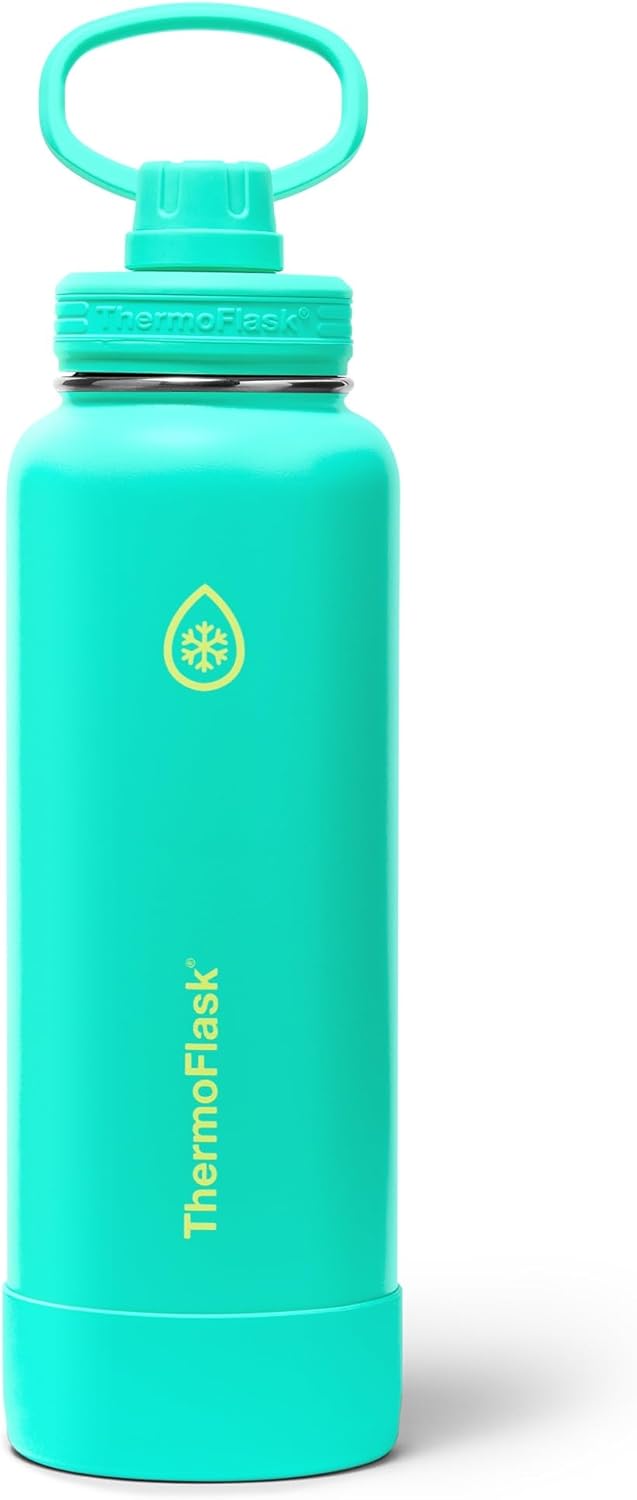 ThermoFlask Insulated Water Bottle with Spout Lid (24 oz, Lemonade Stand) - Leakproof, Stainless Steel Water Bottle for Cold & Hot Drinks, Travel & Daily Hydration