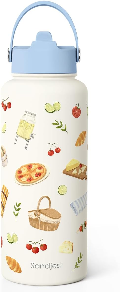 SANDJEST Pickleball Gift for Women, Water Bottle Stainless Steel 32oz with Lid & Straw, Sport Insulated Bottles Gifts for Girls Friends Teens Birthday Christmas