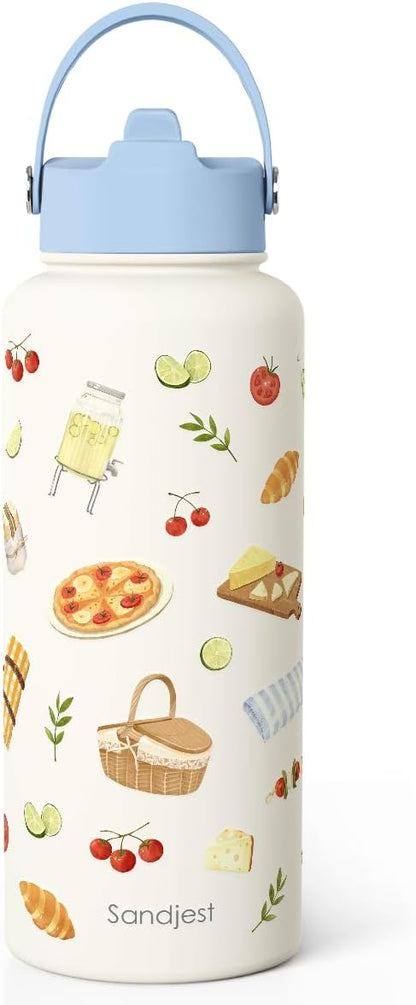 SANDJEST Pickleball Gift for Women, Water Bottle Stainless Steel 32oz with Lid & Straw, Sport Insulated Bottles Gifts for Girls Friends Teens Birthday Christmas