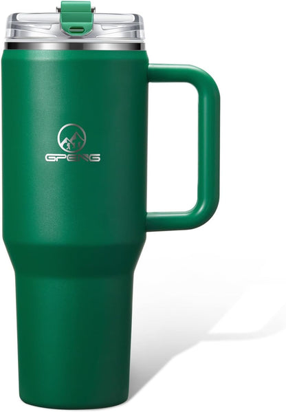 Gpeng 30/40/50 oz Tumbler with Handle, Water Bottles with Straw Lid, Insulated Stainless Steel Travel Mug Cup Holder Friendly, Keep Drinks Cold or Hot for Hours (LightGrey, 50 oz)