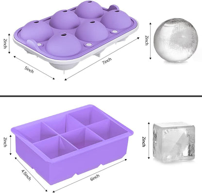 ROTTAY Ice Cube Trays (Set of 2), Sphere Ice Ball Maker with Lid & Large Square Ice Cube Maker for Whiskey, Cocktails and Homemade, Keep Drinks Chilled Black