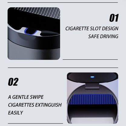 Ashtray with Lid,Smokeless Ashtray for Cup Holder Smell Proof,Detachable Stainless Steel Car Ash Tray with LED Auto Light, for Most Car, Office, Home (Grey)