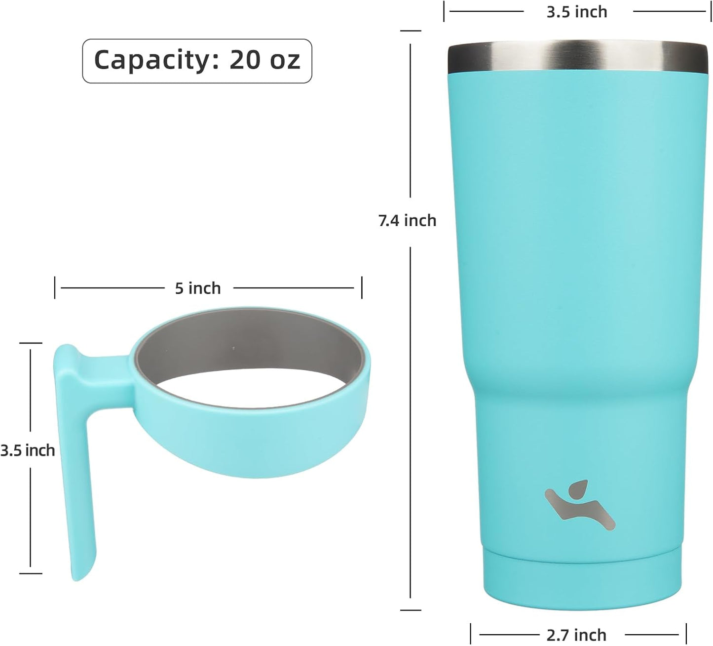 Konokyo 20 oz Tumbler with Handle and 2 Straw 2 Lid, Insulated Water Bottle Stainless Steel Vacuum Cup Reusable Travel Mug,Black