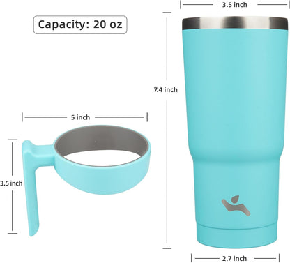 Konokyo 20 oz Tumbler with Handle and 2 Straw 2 Lid, Insulated Water Bottle Stainless Steel Vacuum Cup Reusable Travel Mug,Black