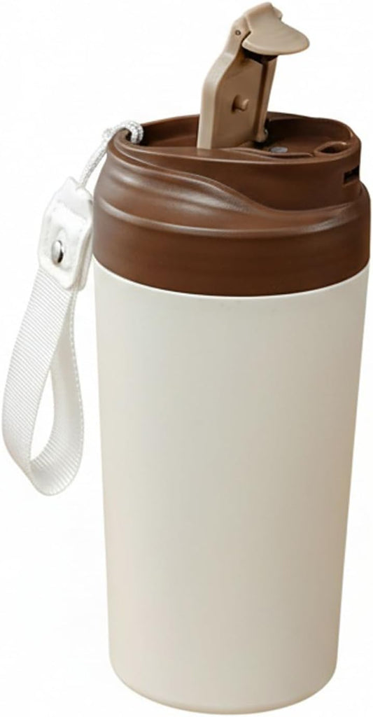 16oz Ceramic Travel Mug with Lid- 100% Real Ceramic Liner (No Coating), Heat-Resistant Outer Wall, Leak-Proof Lid with Detachable Strap, Fits Car Cup Holder