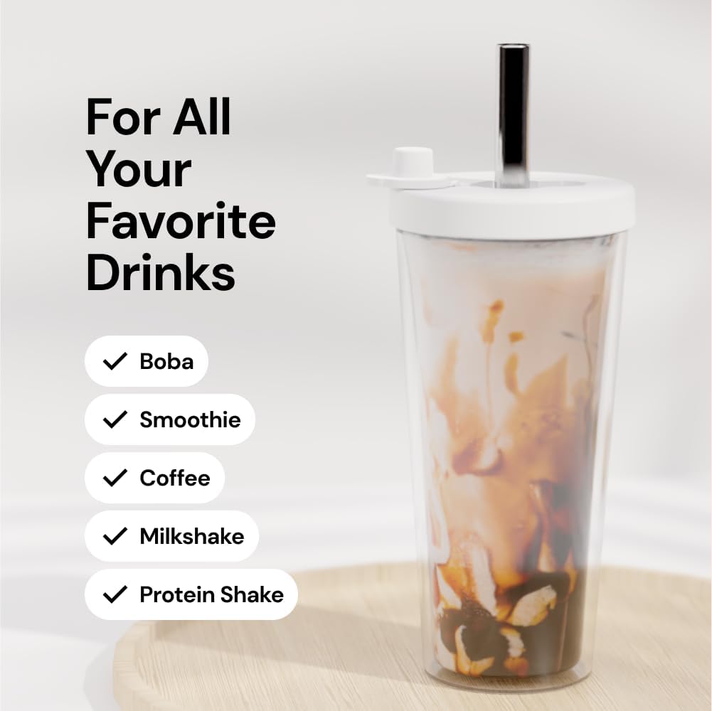 Dodoko Reusable Boba Cup and Straw Boba Tea Cup Bubble Tea Cup Reusable Iced Coffee Cup Cold Coffee Cup Smoothie Cup with Lid and Straw Smoothie Cup to go Smoothie Tumbler 17 oz - Sage Green