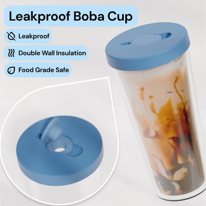 Dodoko Reusable Boba Cup and Straw Boba Tea Cup Bubble Tea Cup Reusable Iced Coffee Cup Cold Coffee Cup Smoothie Cup with Lid and Straw Smoothie Cup to go Smoothie Tumbler 17 oz - Sage Green