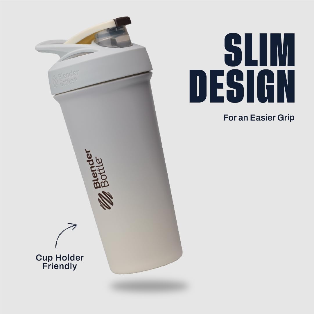 BlenderBottle Strada Shaker Cup Insulated Stainless Steel Water Bottle with Wire Whisk, 24-Ounce, White
