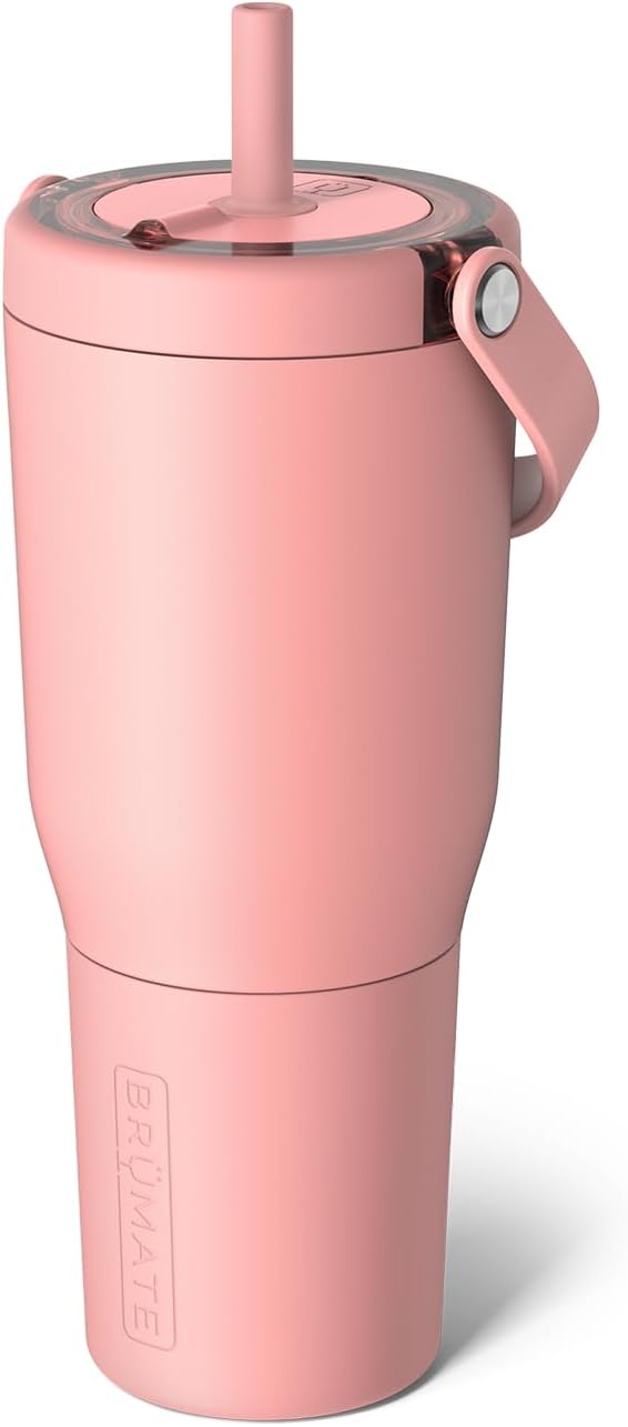 BrüMate Resa 35oz 100% Leakproof Tumbler w/Handle & Straw | Flexible SoftSip Straw | Silicone Sleeve for Durability | Stainless Steel | Cup Holder & Travel Friendly Water Bottle (Java)